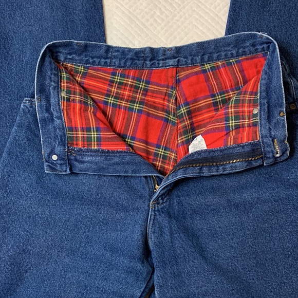 VTG L.L. Bean Flannel Lined Boyfriend Style Jeans, Red Tartan Plaid, Women’s 12 - Picture 7 of 16
